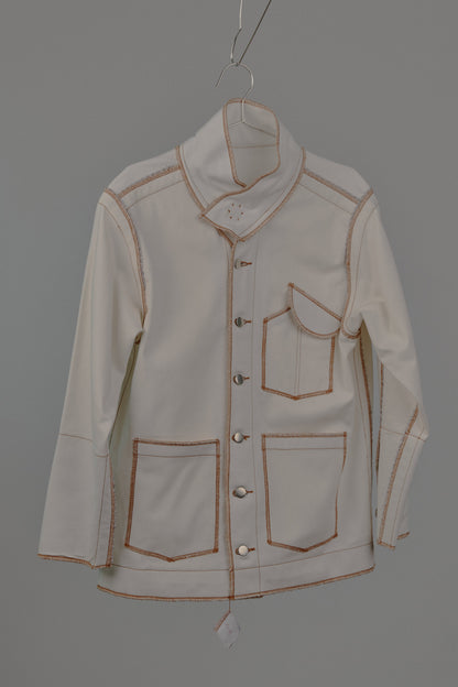 Denis Biker Jacket in Cream Canvas
